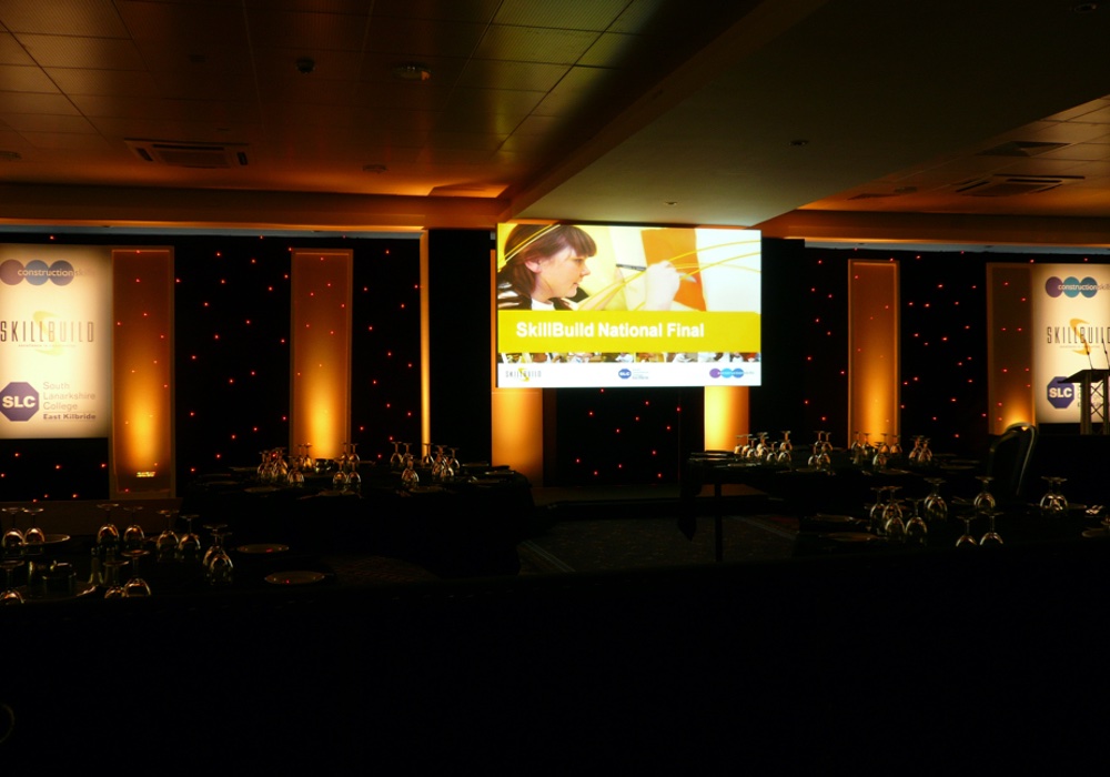 conference stage set warm ligting